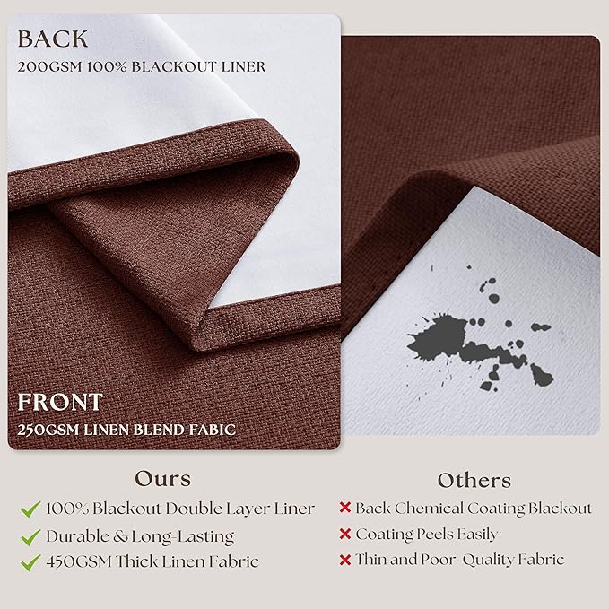 Maroon Blackout Pinch Pleated Linen Curtains 105 Inches Long for Living Room 2 Panels Thermal Insulted Dual Layer Drapes Ceiling Floor 105 Inch Window Curtains Bedroom Chestnut Reddish Brown