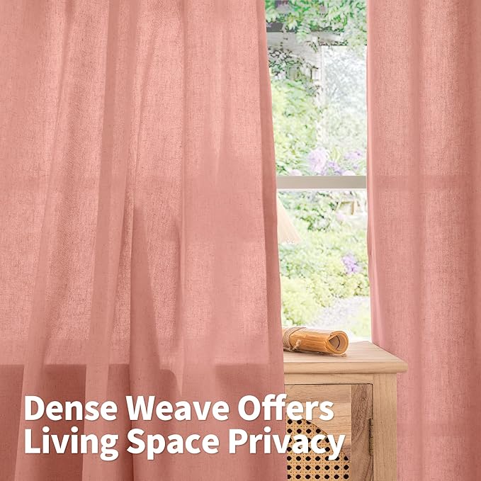 YoungsTex Dusty Rose Linen Curtains for Living Room Spring Decor, Blush Light Filtering Window Drapes with Grommet for Bedroom Privacy, 2 Panels, 52 X 95 Inch