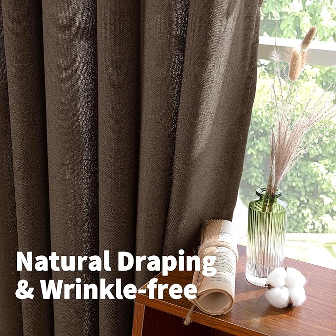 YoungsTex Brown Linen Curtains 72 Inch Length for Living Room, Light Filtering Bronze Grommet Textured Window Drapes Privacy for Bedroom Farmhouse Decorative, 52 x 72 Inch, 2 Panels