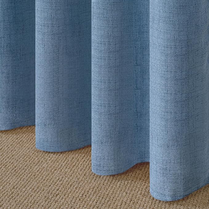 YoungsTex Denim Blue Linen Curtains 48 Inches Long for Short Window, Semi Sheer Drapes with Bronze Grommet Privacy Light Filtering for Bedroom Living Room, 42 x 48 Inch, 2 Panels