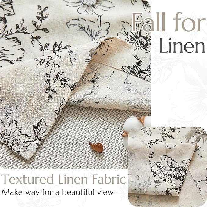 jinchan Linen Valance Curtain Farmhouse Window Decor Gray Floral Print for Kitchen Living Room Double Layer Light Filtering Valance 18 Inches Rustic Window Treatment 1 Panel Rod Pocket Black on Beige