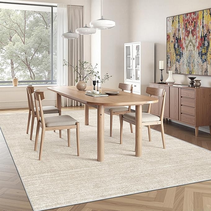 Art&Tuft Washable Rugs 5x7, Low Pile Area Rugs for Living Room - Non Slip and Stain Resistant Soft Thin 5x7 Rug for Bedroom, Dining Room, Kitchen, Office, Beige