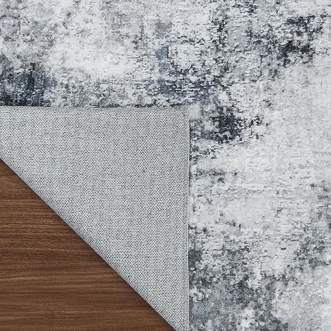 RUUGME Abstract Area Rug 9x12 - Large Machine Washable Rugs for Living Room Non-Slip Low Pile Carpets for Bedroom Ultra Thin Stain Resistant Rome Decor Floor Mat for Dining Room 9x12 Grey Black White