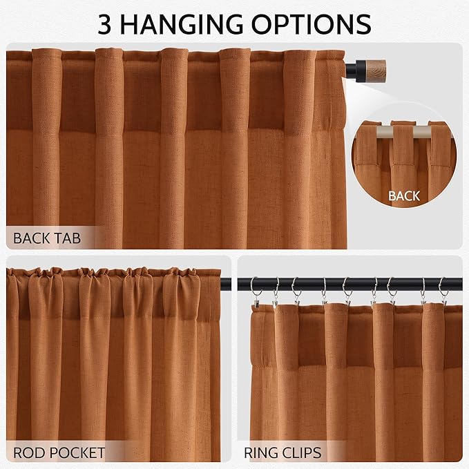 Nanspring Desert Orange Curtains 72 Inch Length for Living Room Semi Sheer Light Filtering Door Drapes 2 Panels for Kids Bedroom Light Filtering Back Tab Rod Pocket Modern Farmhouse Decor 52x72