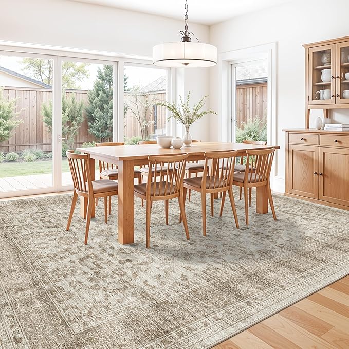 Large Rugs for Living Room 12x18, Washable & Ultra Soft Stain Resistant Carpets for Bedroom Dining Room Indoor Vintage Non Slip Home Decor for Office/Conference Room/Villa Rooms 12x18 Beige Brown
