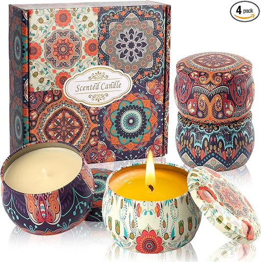 Scented Candles Gift Set - Women Candle Natural Soy Wax Aromatherapy Candle Stress Relief Small Gifts 120H Burning Candles 4 Pack 4.4 Oz for Home Christmas Birthday Mum Teacher Mothers Day