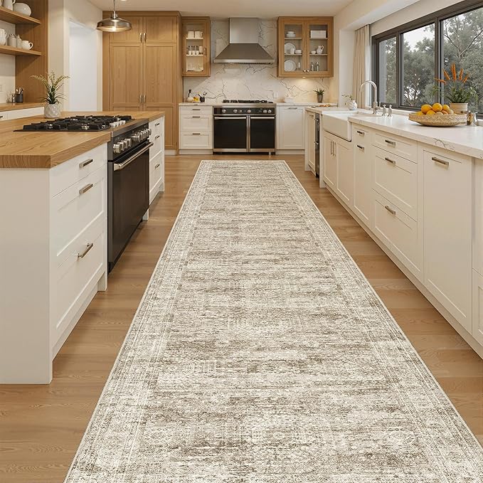 Soalmost Hallway Runner 3x14 - Runner Rugs 14ft Washable Entryway Rug Vintage Kitchen Runners Non Slip Indoor Rug Farmhouse Carpet Runner for Bathroom Living Room Bedroom, Brown