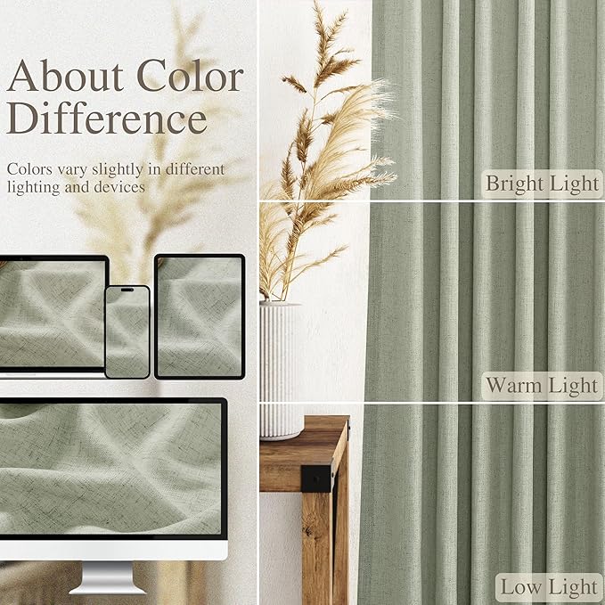 Sage Green Linen Blend Drapes 84 Inch Length 2 Panels Set Back Tab Rod Pocket Semi Sheer Textured Light Green Vertical Curtains Boho Farmhouse Decor Spring Curtains for Living Room Bedroom 40x84