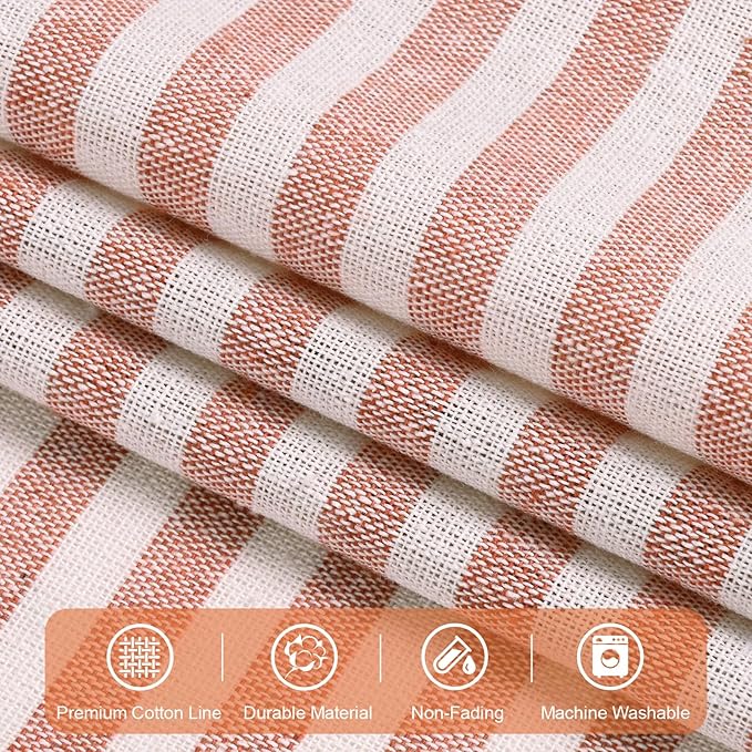 ASPMIZ Farmhouse Living Room Curtains Boho, Country Linen Curtains with Rustic Buttons, Rod Pocket & Back Tab Orange Striped Curtain for Bedroom Window Curtain, Home Decor, 52 x 63 Inch, 2 Panels