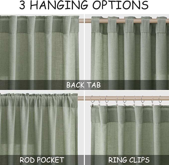Nanspring Desert Sage Linen Curtains 84 Inch Length 2 Panels Set for Living Room Rod Pocket Back Tab Light Filtering Window Drapes for Bedroom Dining Room Protect Privacy Modern Farmhouse Decor 52x84