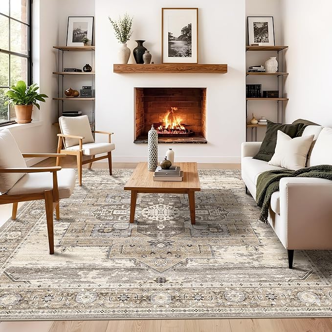 RUUGME Washable 8x8 Square Rug - Large Rugs for Living Room Low Pile Carpet Soft Rugs for Married Woman in Bedroom Kitchen Dining Room with Non Slip Backing Home Decor Floor 8x8 Beige