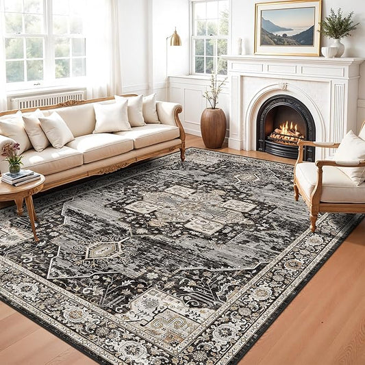 RUUGME 5x8 Rugs Boho - Area Rug for Living Room/Bedroom/Dining Room - Washable Soft Stain Resistant -Ideal Size for Placing Under Queen-Size Bed Sofas-Perfect for Apartments & Small Spaces 5x8 Black