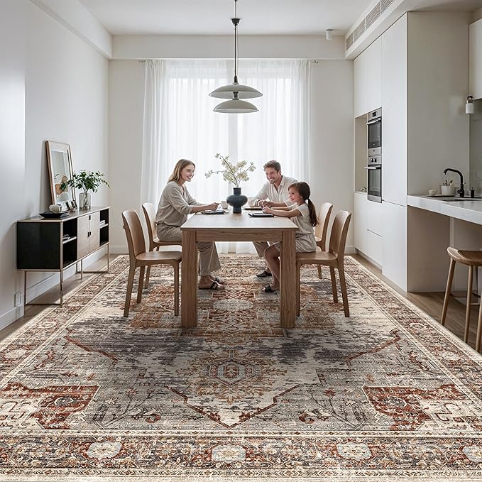 Living Room 12x15 Area Rug - Washable Area Rugs with Non Slip Backing Stain Resistant Carpet for Bedroom Vintage Rugs Indoor Ultra-Thin Carpets Home Decor Decoration Mat 12x15 Brick