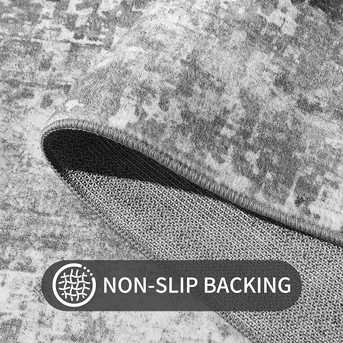 Ompaa 2x6 Rug Runners for Hallways Kitchen Runner Rug Non Slip Washable Grey Long Runner Rugs with Rubber Backing Soft Abstract Carpet Runner for Hallways, Kitchen, Bedroom, Bathroom, Entryway