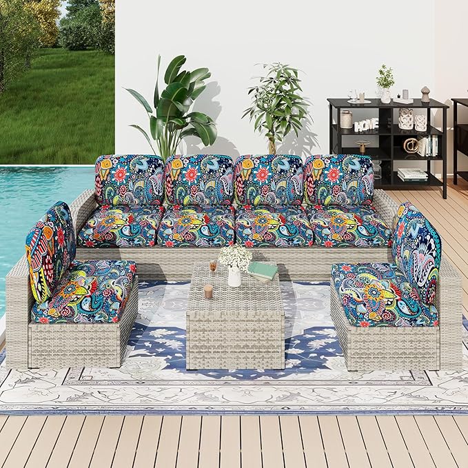 hyha Printed Couch Cushion Covers, Floral Sofa Covers Washable for Cushion Couch, Stretch Pattern Outdoor Cushion Covers for Patio Furniture with Elastic Bottom(Back Cover L, Paisley)