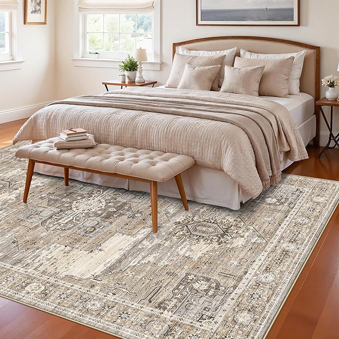 RUUGME 5x8 Washable Area Rug - Apartment Rug for Small Living Room/Bedroom/Dining Room -Stain Resistant Easy Clean Wahsable Soft Touch -Perfect for Apartments & Small Spaces 5x8 Beige