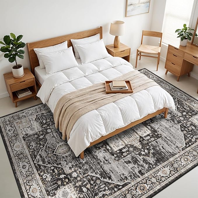 RUUGME 9x13 Area Rugs Washable, Boho Non-Slip Soft Carpets for Large Living Room/Bedroom/Dining Room High Traffic Stain Resistant and Easy Clean Rugs for Housholds&Pets Owners 9X13 Black
