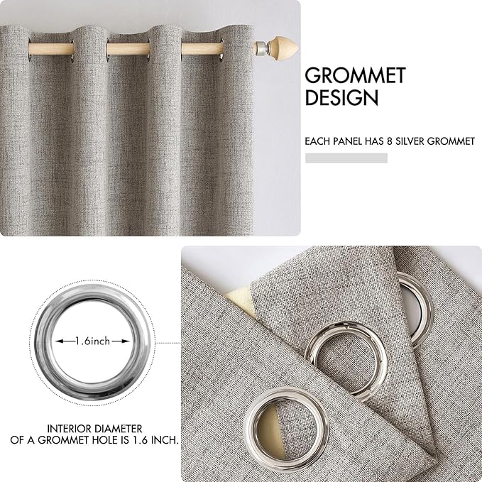 MIULEE 100% Blackout Linen Textured Curtains for Bedroom Solid Thermal Insulated Warm Taupe Grommet Room Darkening Curtains & Drapes Luxury Decor for Living Room Nursery 52 x 96 Inch (2 Panels)