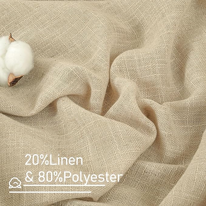 LAMIT Linen Curtains 84 inch Length for Living Room, Light Filtering Semi Sheer Panels Back Tab and Rod Pocket Neutral Drapes for Bedroom, Linen, 2 Panels, 34 x 84 Inch