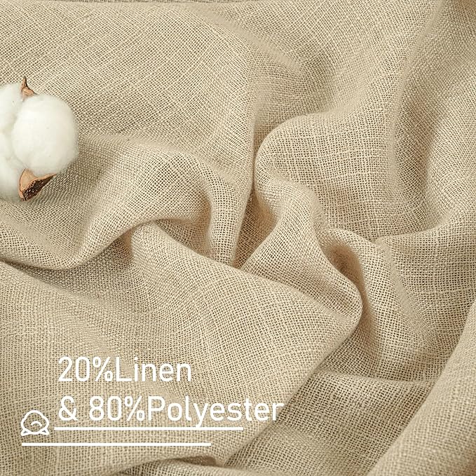 LAMIT Light Filtering Linen Curtains 84 inches Long for Bedroom, Linen Textured Semi Sheer Back Tab and Rod Pocket Natural Boho Drapes for Living Room/Farmhouse, 2 Panels, Linen, 42 x 84 Inch