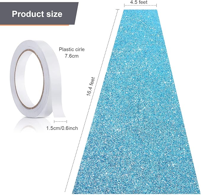 Tatuo Carpet Runner 2.46 x 30 ft Runway Rug 55 GSM Thickness with Carpet Tape for Prom Graduation Wedding Outdoor Indoor Hallway Movie Party Decoration Rug(2.46 x 30 Feet,Glitter Blue)