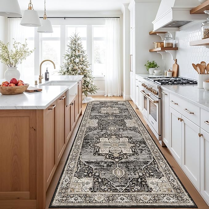 RUUGME Oriental Hallway 4x10 Rug - Washable Runner Rug Soft Stain Resistant Carpet for Kitchen entryway Vintage Lightweight Ultra-Thin Rugs with Non Slip Backing for RV Owners&Van Lifers 4X10 Black