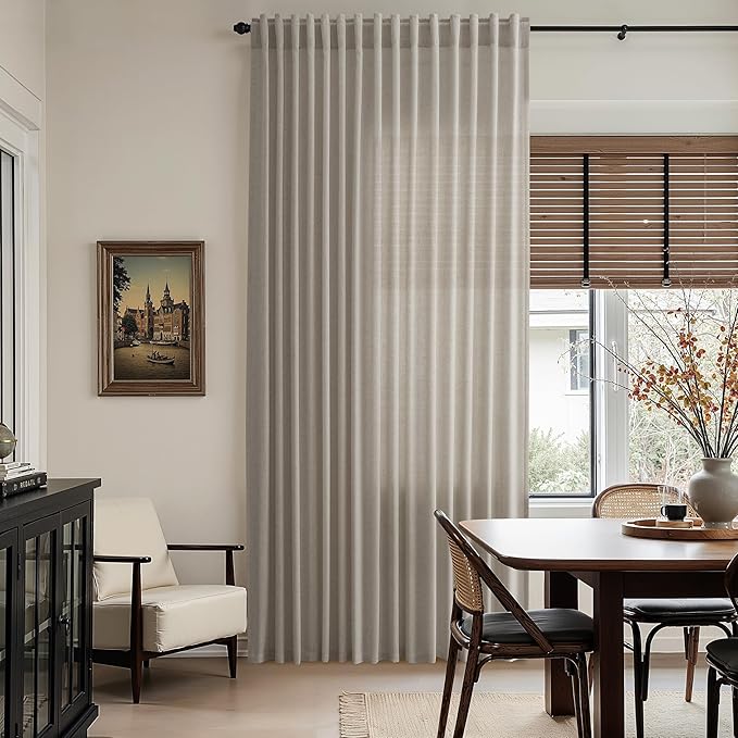 Nanspring Grey Beige Curtains 102 Inches Long for Living Room Linen Light Filtering Semi Sheer Curtain Back Tab Simple Modern Neutral Floor to Ceiling Boho Gray Drapes for Bedroom 52x102, 2 Panels
