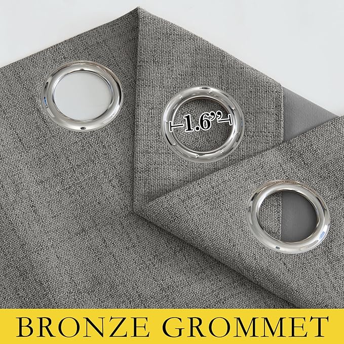 NICETOWN Grizzle Gray Vintage Linen 100% Blackout Curtains for Kitchen, Thermal Insulated Curtains 63" Long, Noise Reducing Window Treatment Drapes for Dorm Room, 62" Wide Per Panel, Set of 2