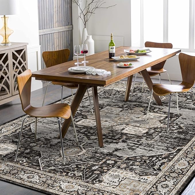 RUUGME Washable 5x7 Area Rugs - Large Rugs for Living Room Stain Resistant Carpet Vintage Rugs for Bedroom with Non Slip Backing Home Decor Floor Decoration Mat (5x7 Black)