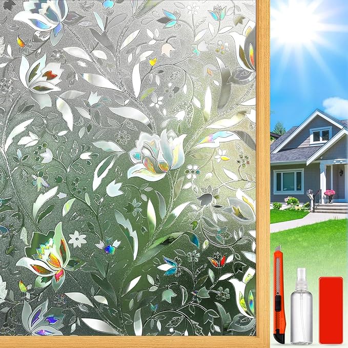 Stained Glass Rainbow Window Privacy Film Decorative, 35.4" by 78.74"