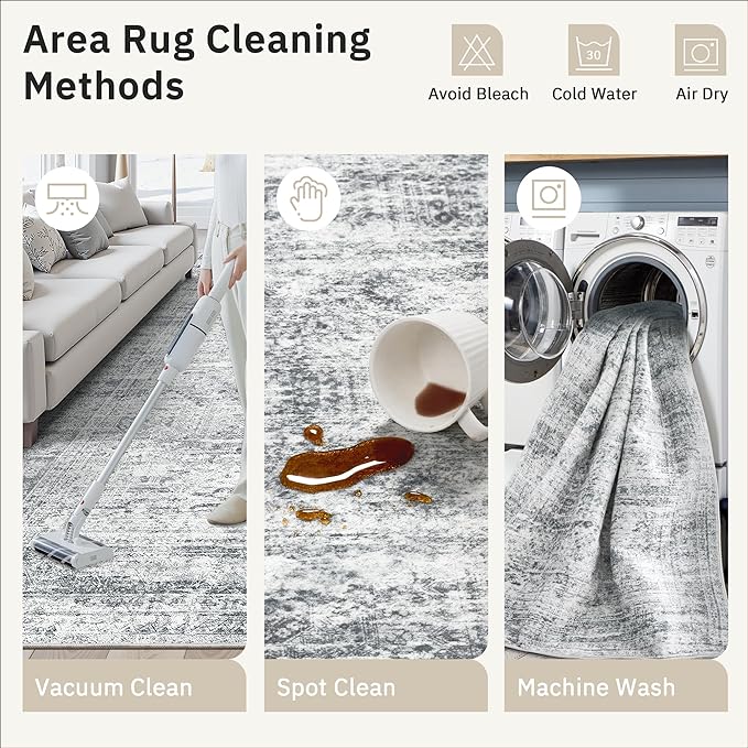 Soalmost 6x9 Area Rug for Living Room Washable 6x9 Gray Rug Non-Slip Modern Rugs for Bedroom Dinning Room Ultra-Thin Indoor Grey Rug