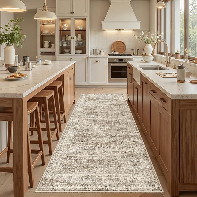 Soalmost Runner Rug 3x6 Washable Non-Slip Kitchen Runner Rugs for Bathroom Laundry Room Brown Vintage Floor Carpet Runners for Hallway Entryway