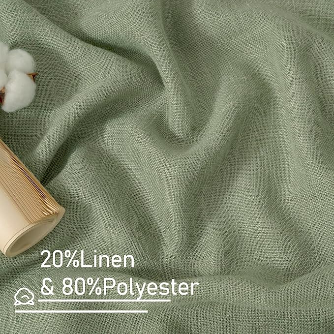 LAMIT Short Linen Window Curtains 30 Inches Long 2 Panels, Sage Green Semi Sheer Light Filtering Panels Back Tab and Rod Pocket Neutral Drapes for Basement/Small Windows, 34 x 30 Inch