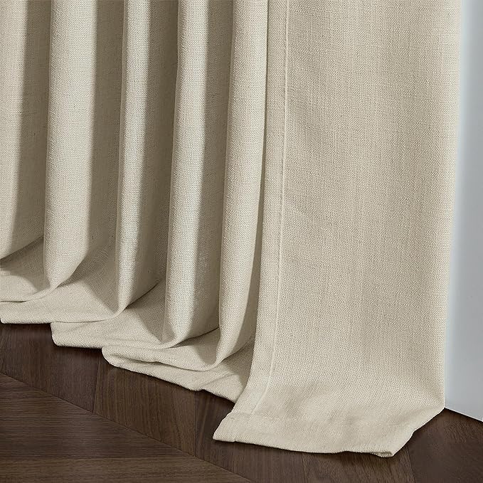 Beige Pinch Pleated Linen Curtains 63 Inches Long 2 Panels for Living Room Bedroom Memory Trained Semi Sheer Pleat Drapes with Hooks Rings Light Filtering Dining Room Cabin Window Curtain 40x63