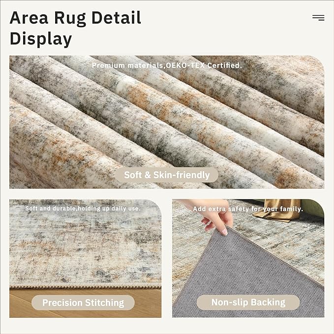 Soalmost Abstract Rug 5x7 Machine Washable Area Indoor Orange Low Pile Non-Slip Foldable Thin Accent Rugs for Bedroom Living Room Dining Room