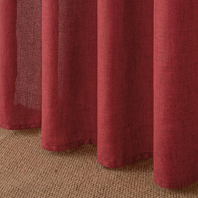 YoungsTex Burgundy Red Linen Curtains 95 Inch Length for Living Room, Extra Long Light Filtering Drapes with Bronze Grommet Privacy for Dining Bedroom, 52 x 95 Inch, 2 Panels