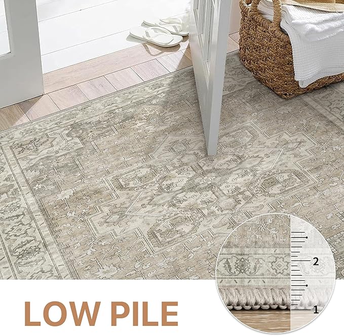 GENIMO Runner Rug for Hallways Machine Washable, 2x12 Non Slip Boho Vintage Lightweight Washable Runners, Thin Floor Rugs for Entryway Hallway Bathroom Laundry Room Corridor, Khaki Taupe