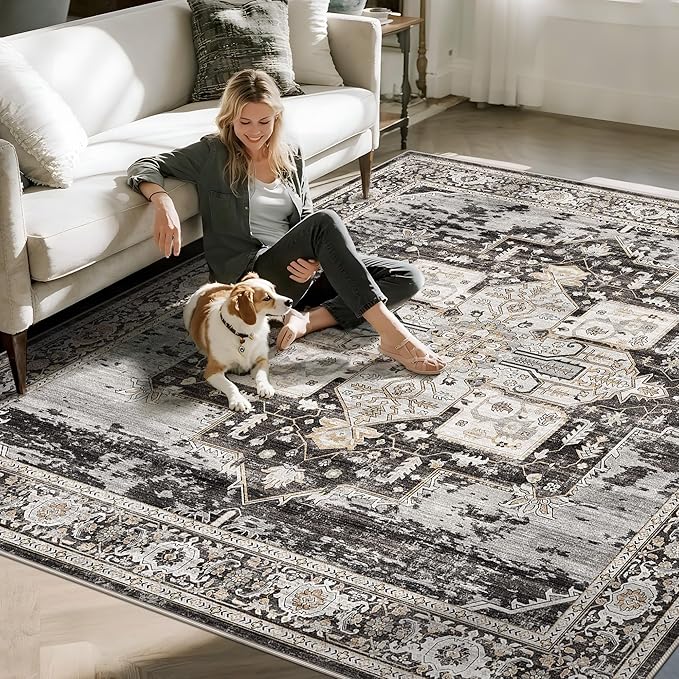 RUUGME Decorative 7x7 Square Rug - Area Rugs for Living Room Stain Resistant Carpet Soft Rugs for Married Woman in Bedroom Kitchen Dining Room with Non Slip Backing Home 7x7 Black