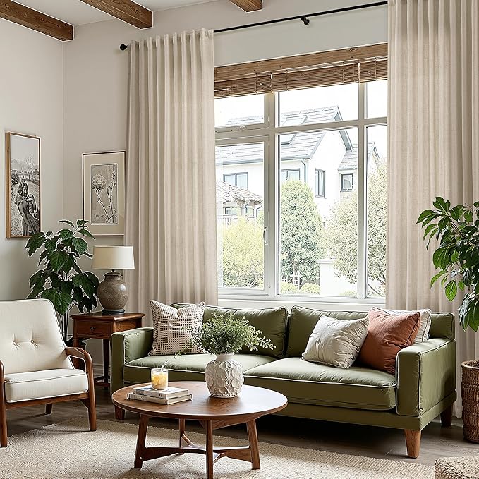 Taupe Burlywood Linen 112 Inch Curtains for Living Room Light Filtering Semi Sheer Curtain Back Tab Rustic Modern Farmhouse Decor Drapes Floor to Ceiling High Window for Bedroom 52x112, 2 Panels