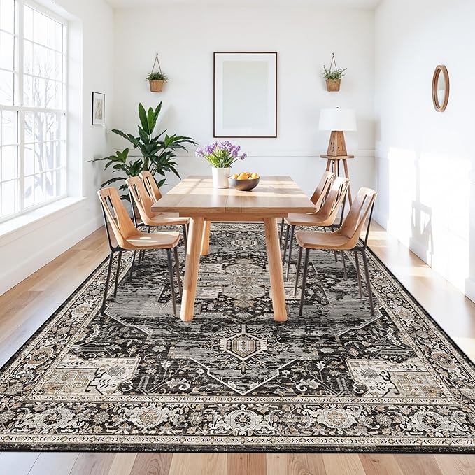 RUUGME 8x12 Washable Area Rug for Living Room,Indoor Large Boho Rugs for Bedroom Non Slip Stain Resistant Carpet for Dining Room/Office/Nursery Soft Home Decor Lightweight Floor Mat 8X12 Black