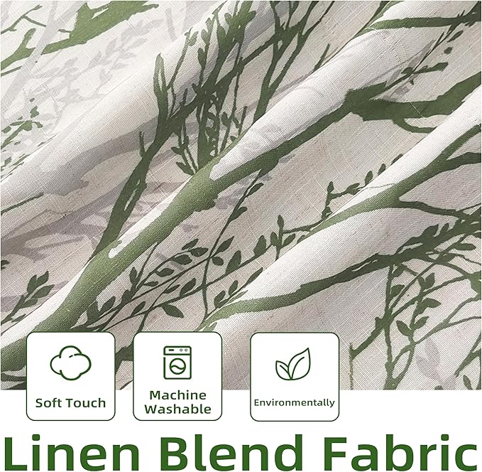Driftaway Tree Branch Linen Lined Valance Double Layer Thermal Insulated Room Darkening Blackout Valances 3 Inch Rod Pocket Short Window Valance for Living Room Bathroom 52 Inch by 18 Inch Loden Green