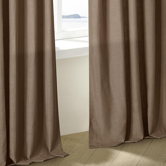 TWODRAPES Brown Pinch Pleated Linen Curtains 84 Inches Long 2 Panels Set Living Room Dining Pinch Pleat Back Tab Light Filtering Boho Farmhouse Bedroom Window Curtain Drapes 84 Inch Length Dutch Cocoa