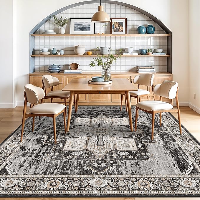 RUUGME Washable 9x9 Square Rug: Boho Soft Rugs with Non Slip Backing for High-Traffic Areas in Living Room/Bedroom/Dining Room Stain Resistant&Easy Care Carpet for Housholds&Pets Family 9X9 Black