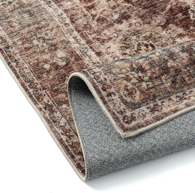 2x3 Washable Area Rug for Entryway Rust Vintage Non-Slip Low Pile Distressed Rustic Carpet Inoor Door Mat Soft Small Throw Rug for Entrance Bathroom