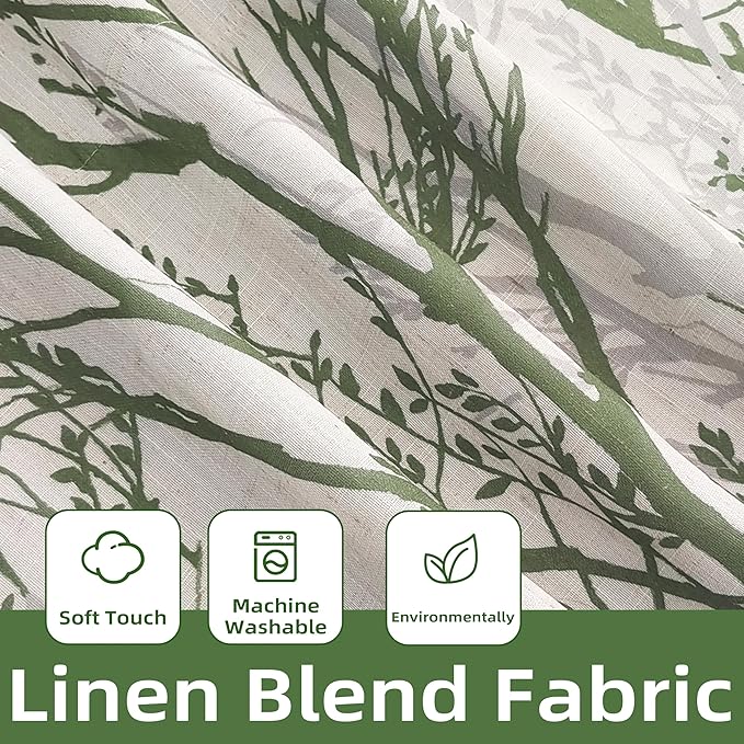 Driftaway Tree Branch Linen Lined Valance Double Layer Thermal Insulated Room Darkening Blackout Valances 3 Inch Rod Pocket Short Window Valance for Living Room Bathroom 52 Inch by 14 Inch Loden Green