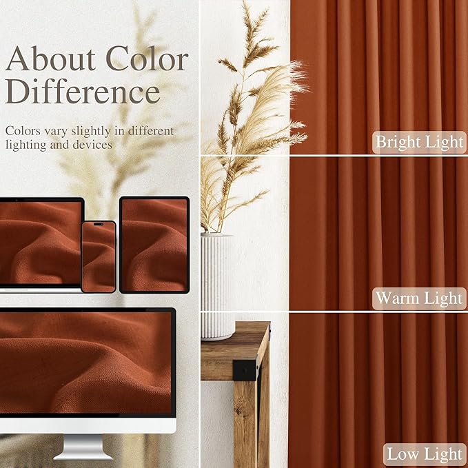 Terracotta Linen Curtains 84 inches Long 2 Panel Set Back Tab Rod Pocket Rustic Farmhouse Boho Curtains for Living Room Semi Sheer Brick Burnt Orange Bohemian Fall Decor for Dining Room Rust