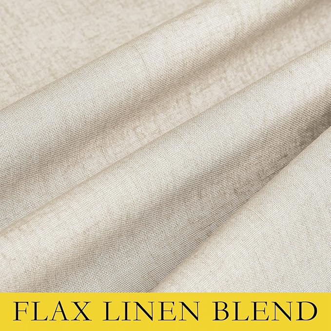 NICETOWN Linen Blackout Curtains for Kitchen, Beige, 2 Panels, 34" Wide x 60" Long, Short Kitchen Burlap Linen 100% Blackout Drape Panels for Night Shift, Great Job for Blocking Light