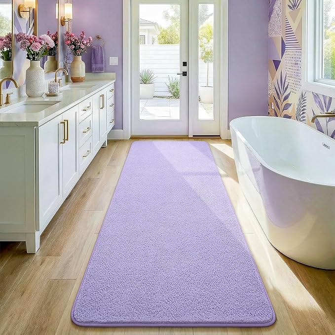 Soft Runner Rugs for Bedroom 2x6, Non Slip Runners for Hallway Kitchen Laundry Dorm Washable, Low Pile Long Rugs for Girls Kids, Light Purple