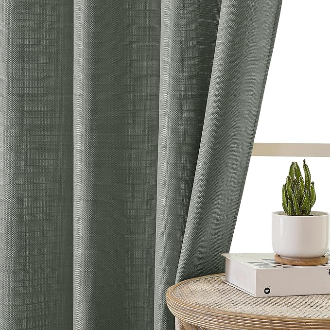 Chyhomenyc Olive Green Curtains 90 Inch Length 2 Panels Set, Faux Linen Textured Semi Sheer Light Filtering Soft Airy Privacy Farmhouse Curtain Drapes for Living Room Bedroom, 40 Wx90 L Inches