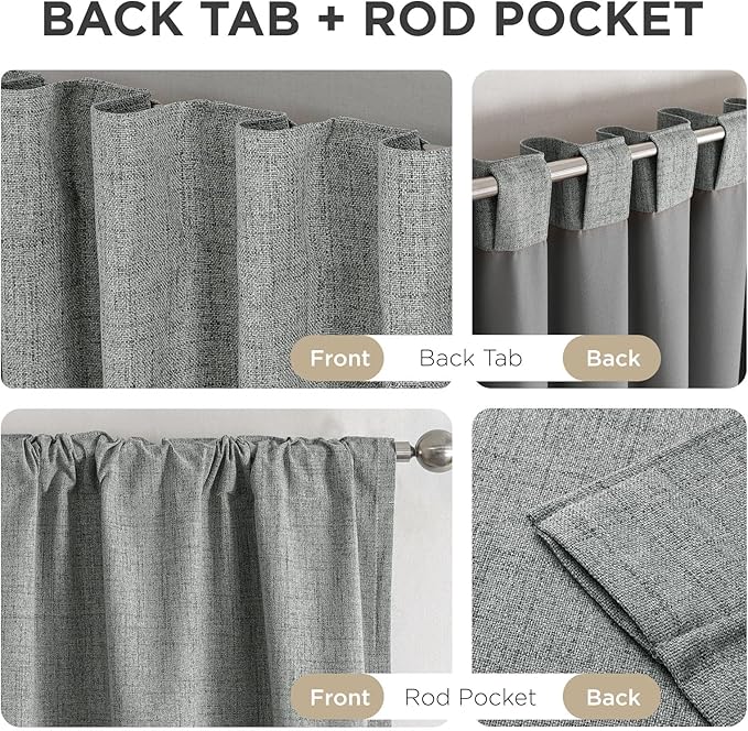 Joydeco Blackout Curtains for Bedroom - 100% Light Blocking 2 Panels Light Grey Drapes 42" W x 63" L, Thermal Insulated Room Darkening Curtains, Linen Textured for Living Room, Rod Pocket & Back Tabs